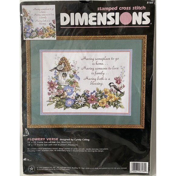 Cross Stitch KIT Dimensions Flowery Verse Stamped 3160 Flowers 14X10 USA Crafts - Picture 2 of 7